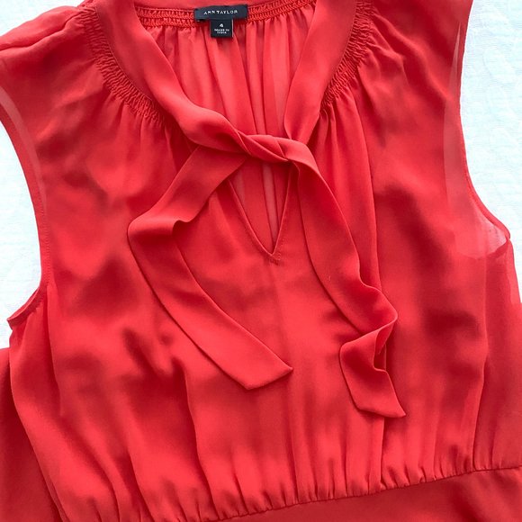 Ann Taylor Chiffon Georgette Orange Midi Dress Size 4 - Picture 3 of 16